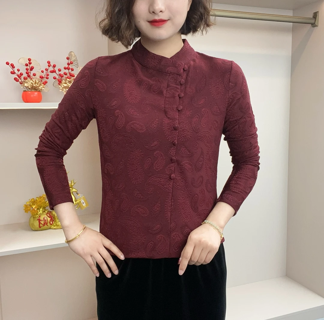 2025秋季新款时尚立领设计长袖小衫气质显瘦百搭妈妈装B915