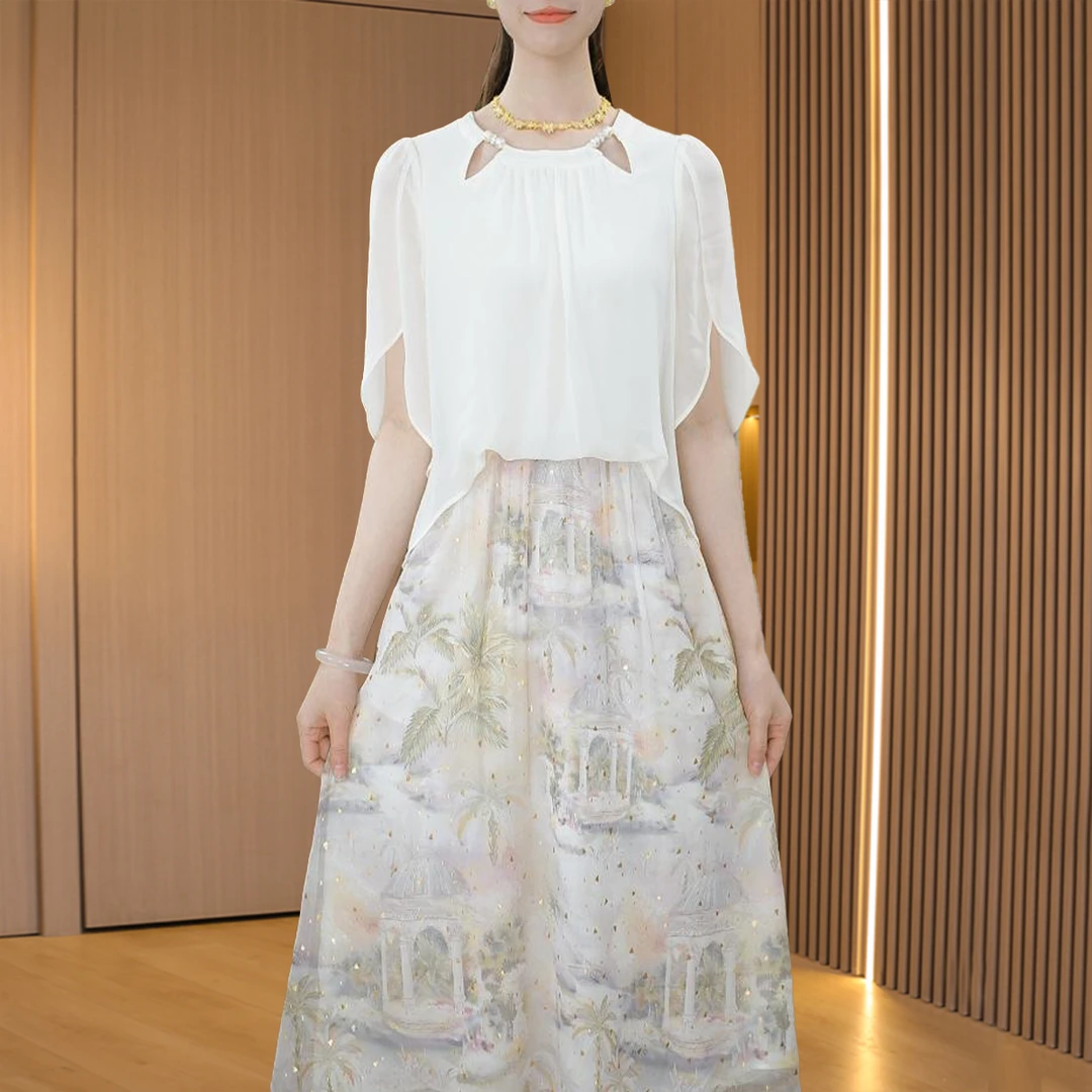 【可蓓儿】连衣裙女2025春季新款中式流行减龄小个子雪纺长袖裙子