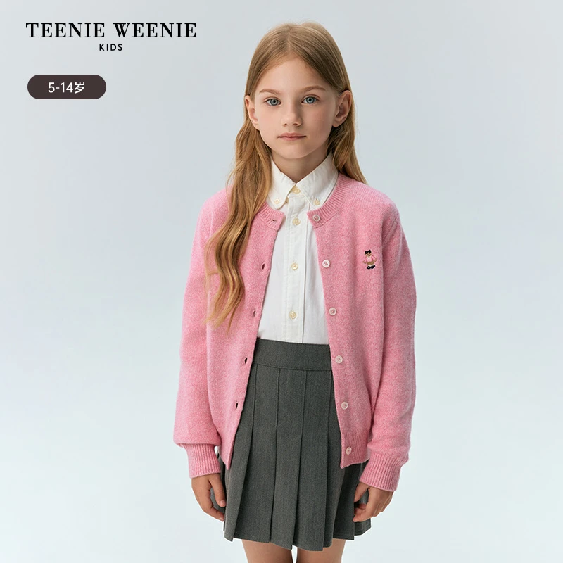 TeenieWeenieKids24年秋冬女童舒适刺绣羊毛开衫毛衣TKCK248C43I