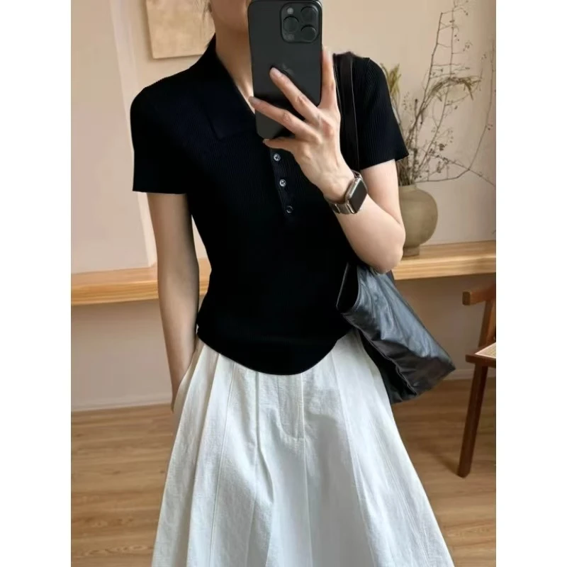 【专柜品质】巨显瘦坑条正肩Polo针织2025夏季新款时尚百搭