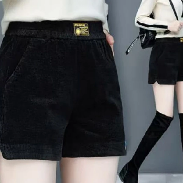 夏季时尚百搭松紧阔腿裤高腰短裤宽松冬季加厚显瘦直筒松紧腰女士