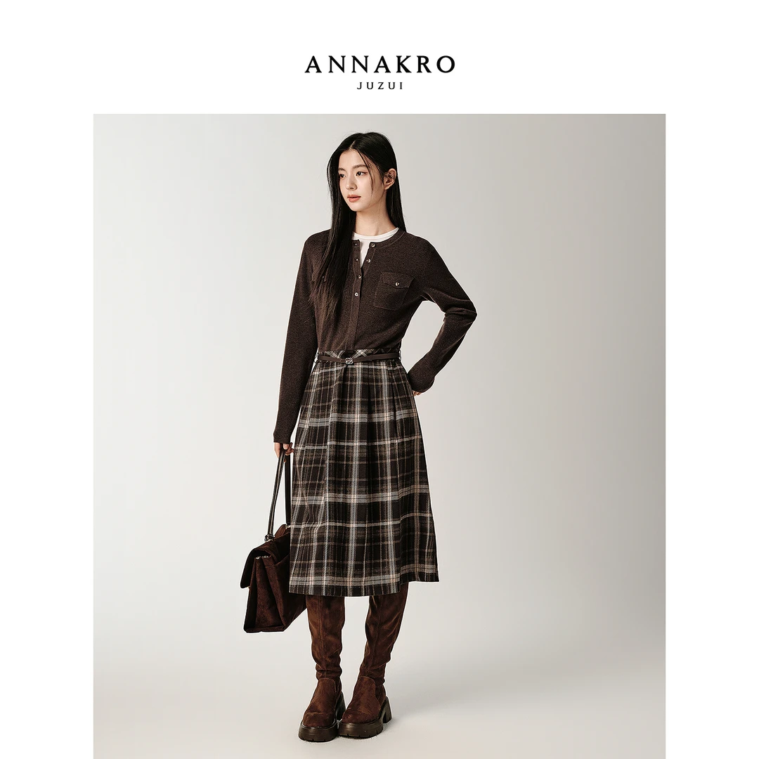 【羊羊专属】玖姿·安娜蔻KWFD31408假两件针织衫连衣裙女2025冬