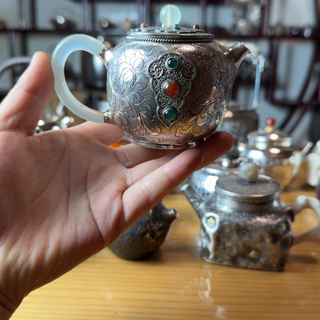 足银999纯手工精工掐丝泡茶壶