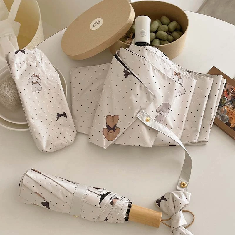 治愈系卡通小熊雨伞女晴雨两用可爱波点全自动太阳伞防晒遮阳学生