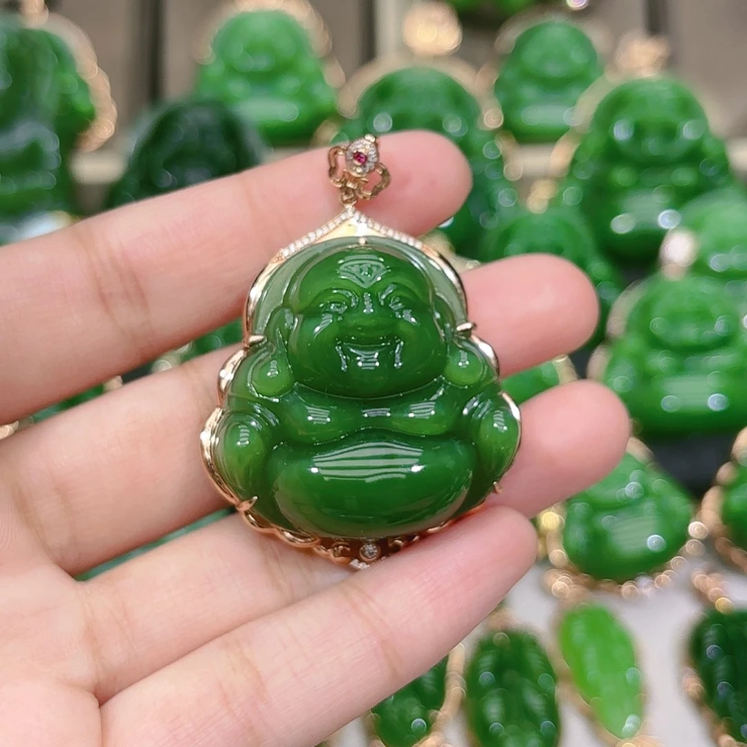 和田玉（碧玉）颈饰18K金镶嵌