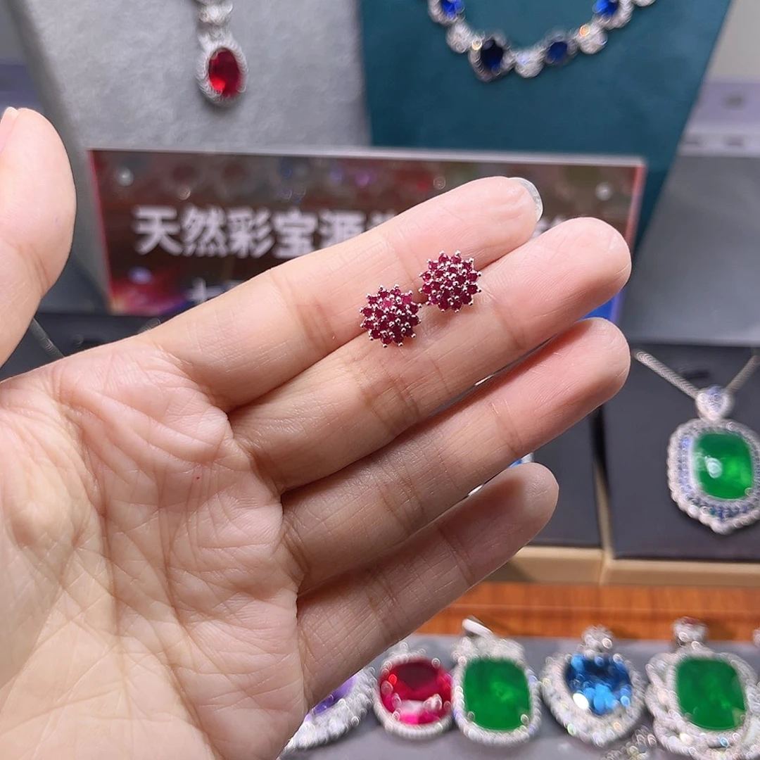 银S925镶嵌耳饰红宝石1