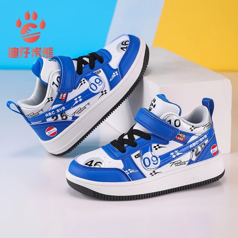 迪仔米熊正品男童运动鞋秋冬季2025新款防水皮面男孩板鞋时尚潮流
