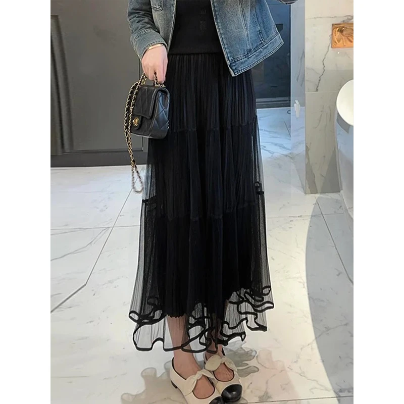 法式网纱半身裙女2025新款夏季高腰显瘦中长款蛋糕裙AST-Q870373