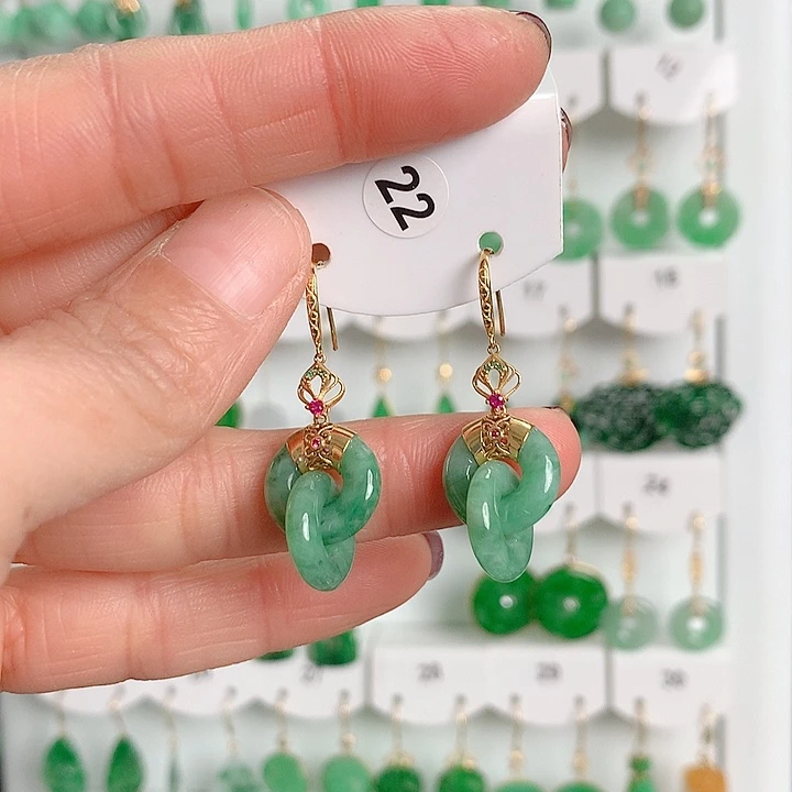 翡翠耳饰18K金镶嵌翡翠