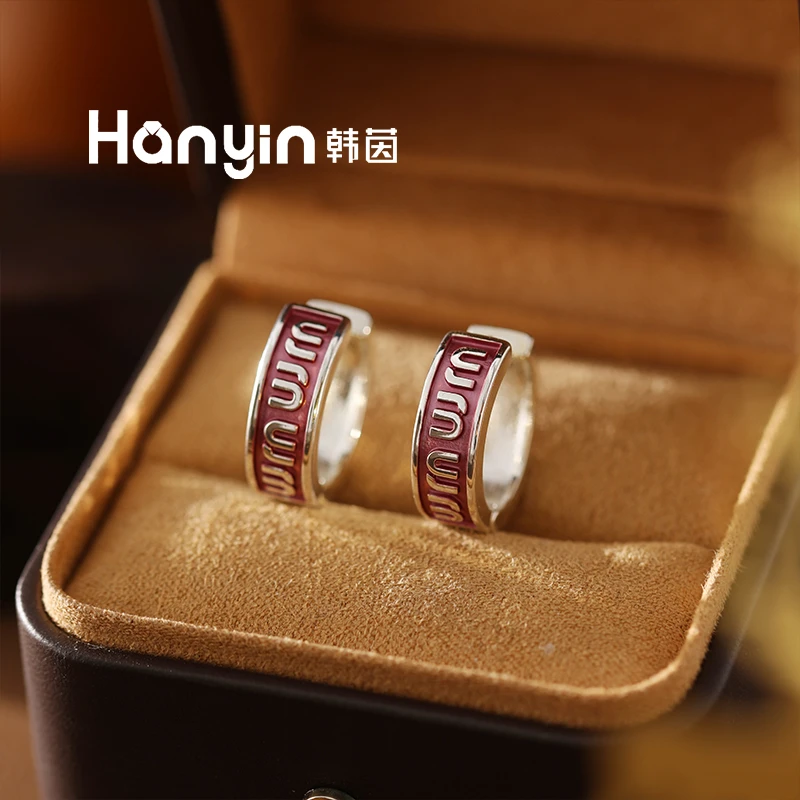 铜合金珐琅耳饰 mw字母紫色原创设计简约风耳扣耳环