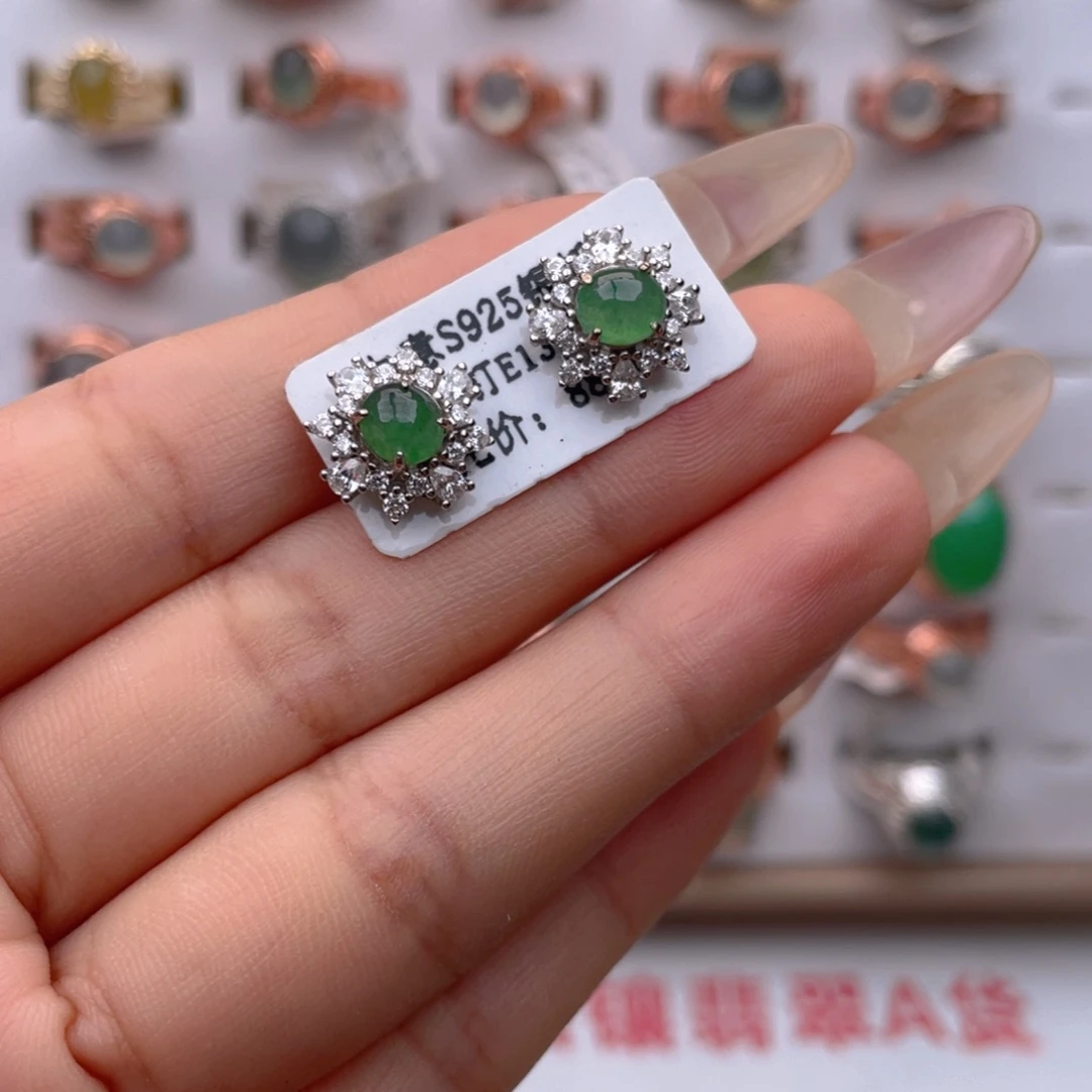 翡翠银S925镶嵌耳饰11111