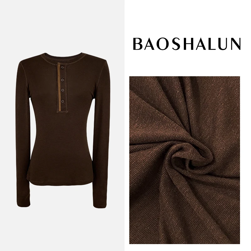 时尚高级韩系圆领+小心机扣打底衫301186