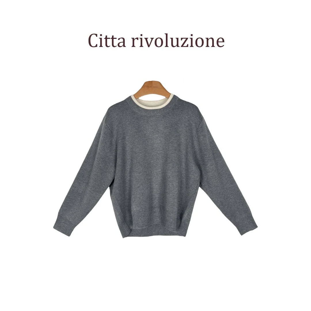 秒--法式质感 | sandr*o假两件拼接领针织衫194