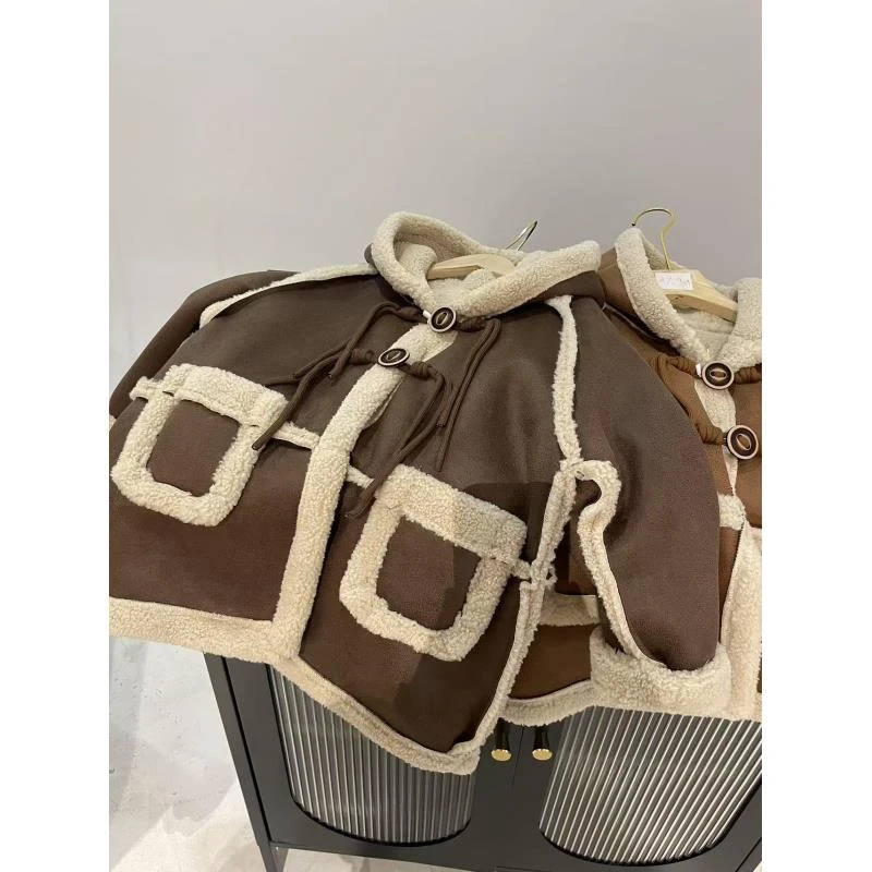 502005《现》韩版休闲儿童时尚百搭加厚保暖洋气连帽皮毛一体外套