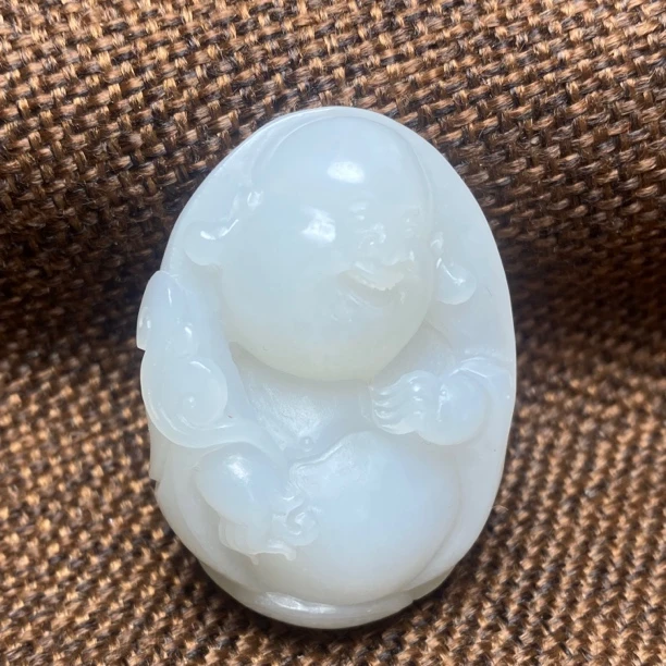 和田玉白玉佛公吊坠