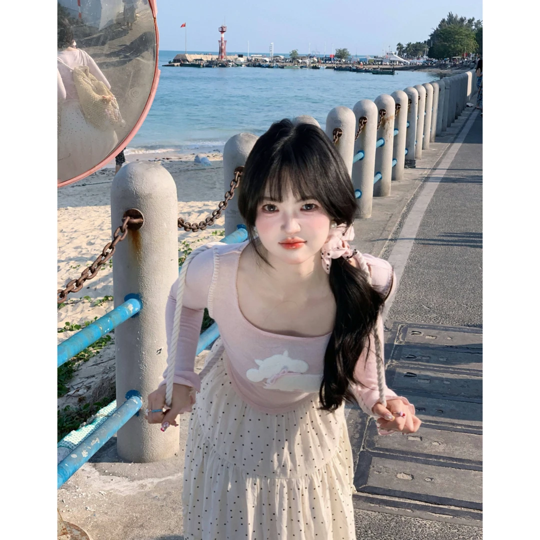 清清萌面侠芝士【少女特调】甜美收腰显瘦不规则针织上衣5063