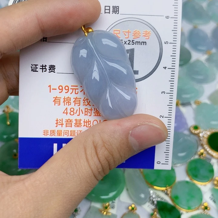 翡翠18K金镶嵌颈饰叶子