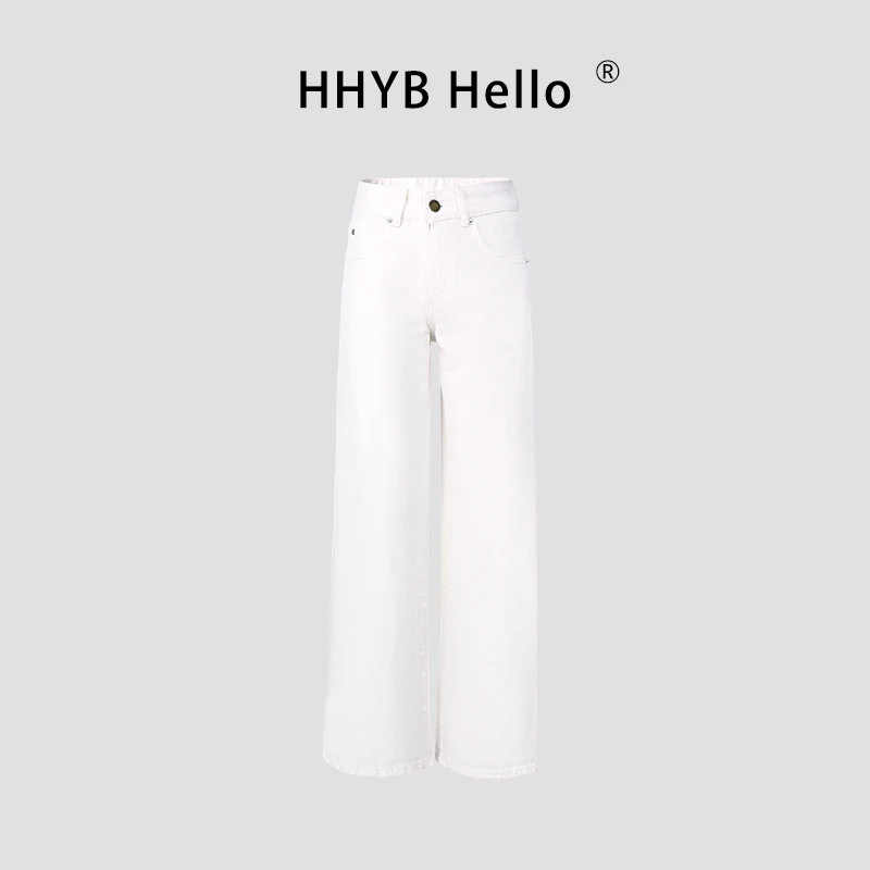 HHYB Hello2025夏季新款舒适直筒白色低腰牛仔裤休闲裤女Q254270
