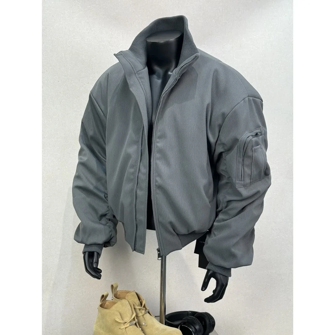 bomber褶皱飞行夹克棉服男女冬季立领加厚夹棉MA1外套棉衣