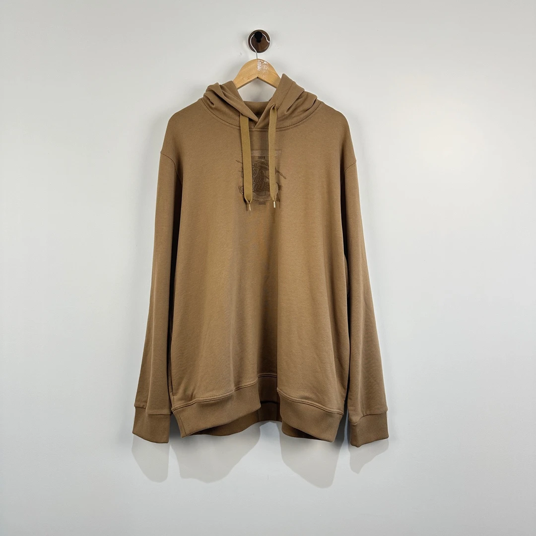 未使用 BURBERRY/博柏利 驼色logo刺绣连帽卫衣 XXL码