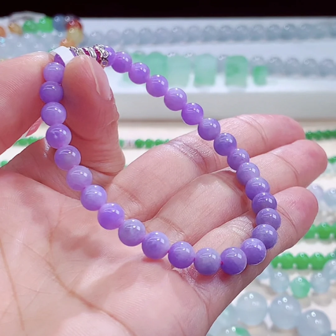 缅甸翡翠A货冰紫紫罗兰圆珠翡翠手链手串卡6mm编号AH-286A6849