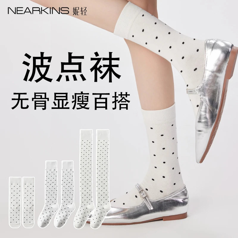 袜子女夏季薄款中筒2025新款复古波点无骨春天百搭潮流女生长筒袜