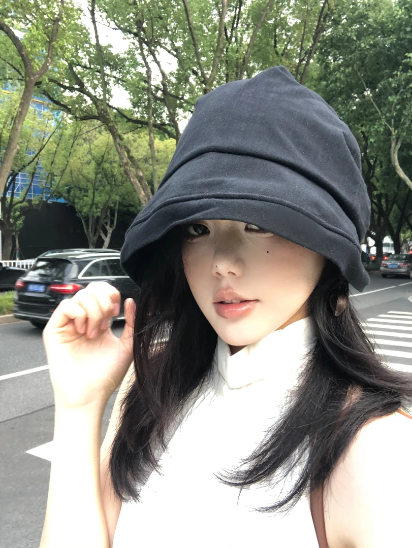日系高级感纯色渔夫帽子女款夏季百搭显脸小渔夫帽盆帽防晒遮阳帽