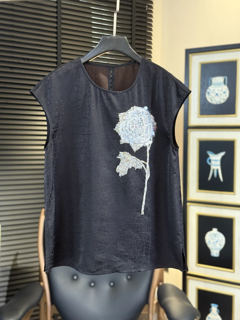 【霓裂生花】香云纱重工刺绣‘一枝花’上衣