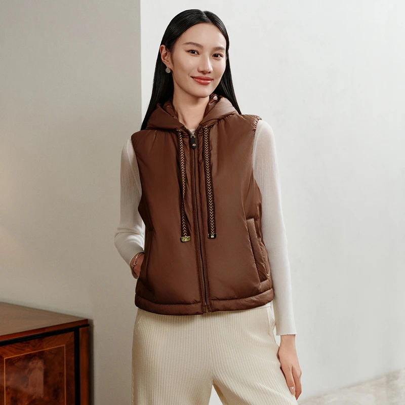 EP雅莹高端系列 质感连帽抽绳棉服马甲外套 秋装新款M007A