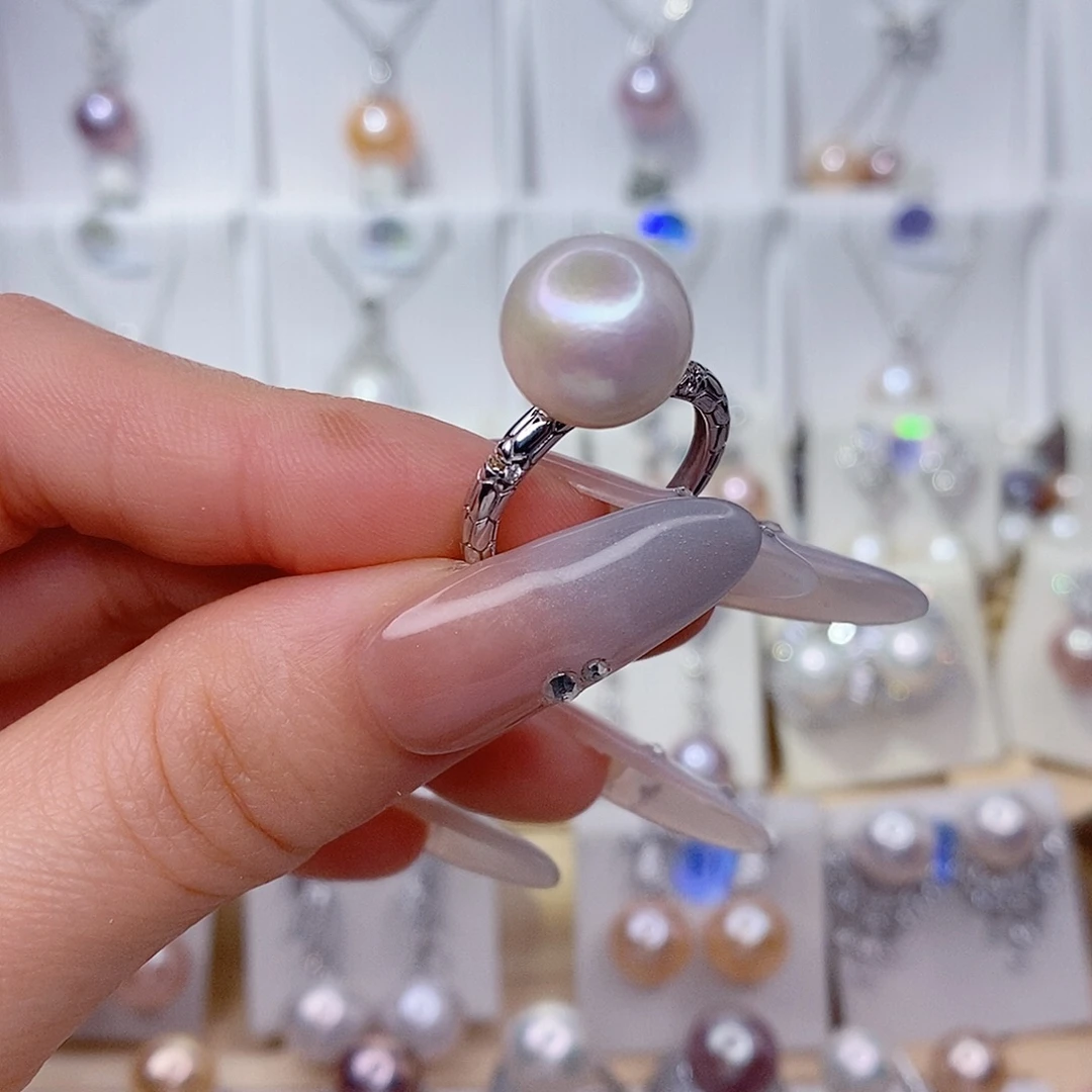 淡水珍珠戒指银S925镶嵌12➕