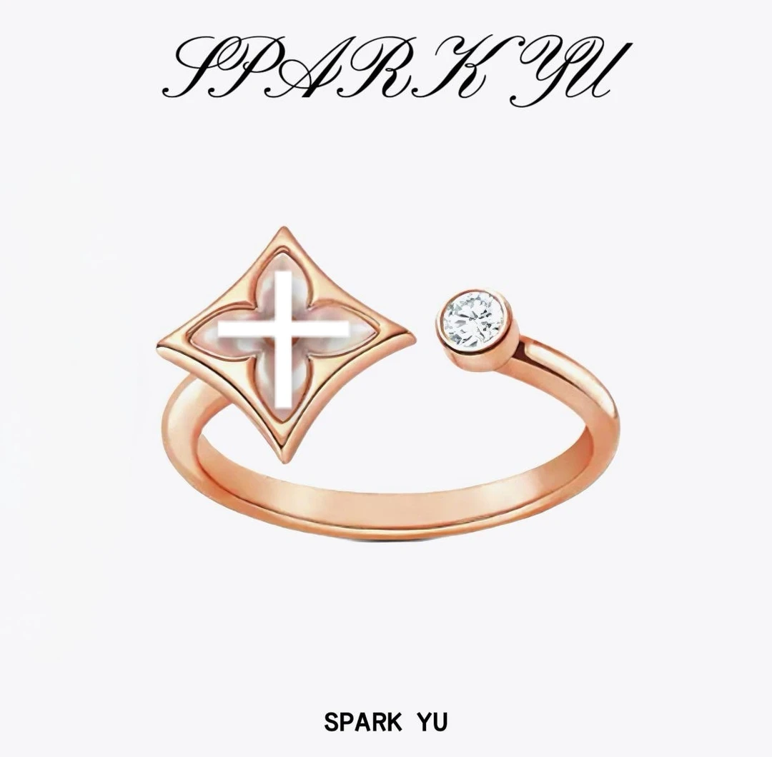 黄铜戒指 SPARK YU 四叶草粉贝开口戒轻奢时尚经典