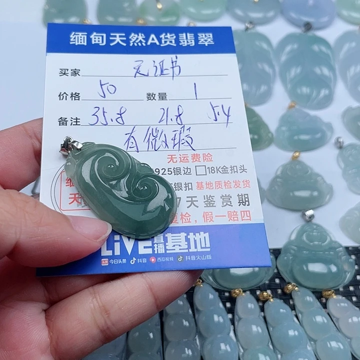 翡翠颈饰银S925镶嵌天然翡翠吊坠