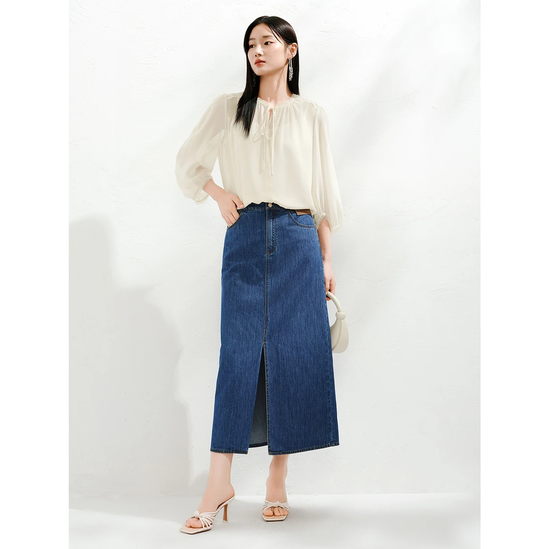 【岚岚专属】玖姿安娜蔻KWFX80202轻熟蕾丝拼接清透雪纺两件套上衣