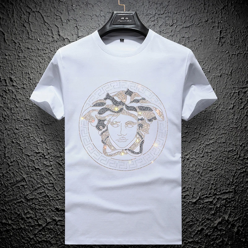 美杜莎范思VERSAC男士夏季轻奢冰丝圆领短袖T恤烫钻时尚潮牌大码