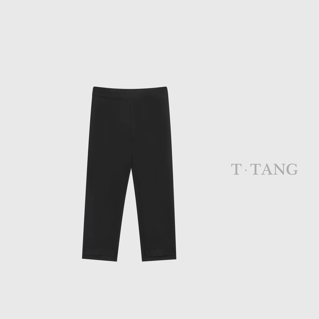 秋季（享受面膜裤）210g针织竹节乱麻纹理面料高腰斜角九分裤【6298】