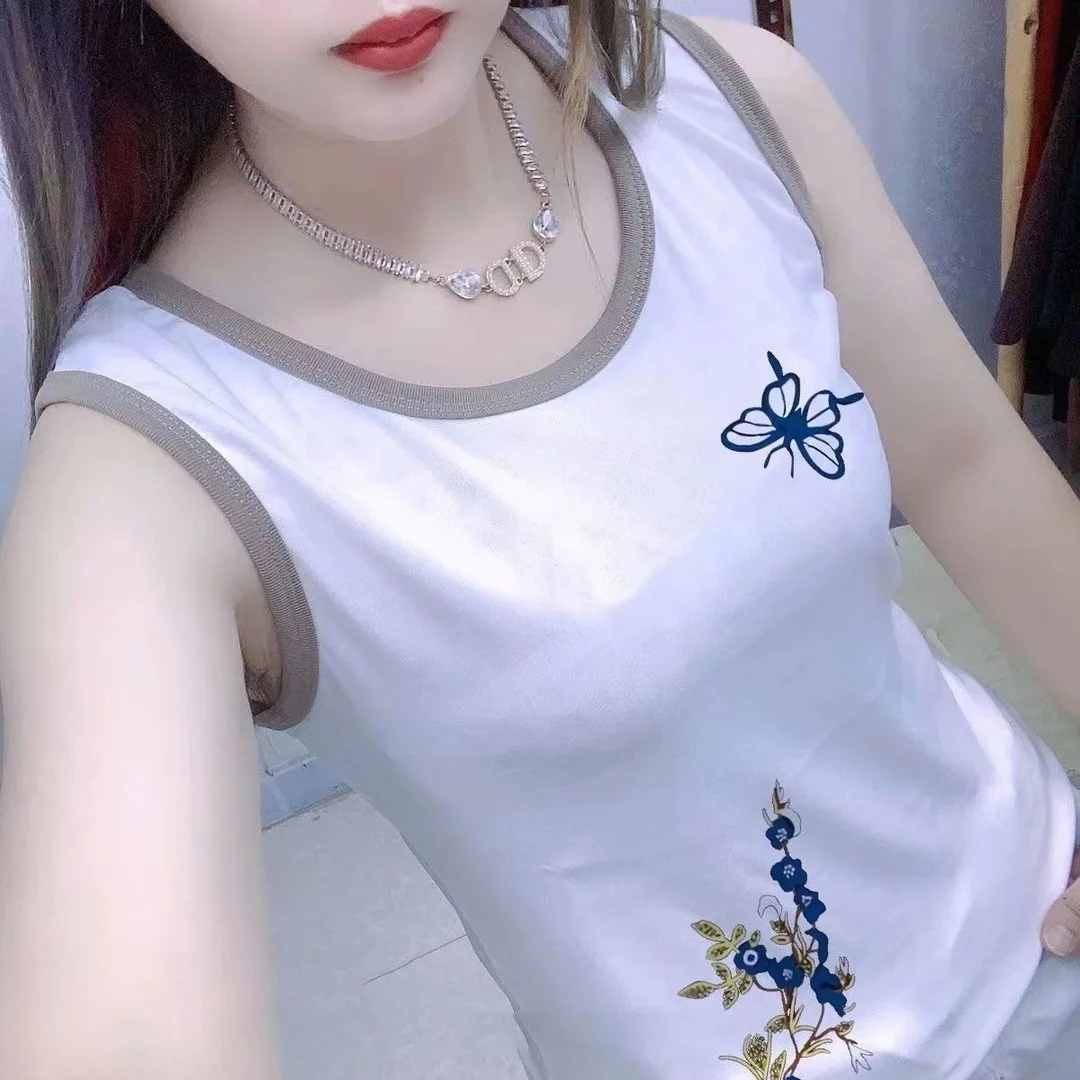 100%纯棉潮流圆领吊带背心夏季女士无袖打底衫上衣撞色拼接无袖