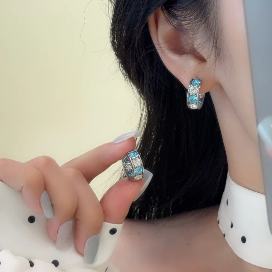 黑糖饰品  多巴胺简约风蓝色耳圈轻奢高级感耳环E1577