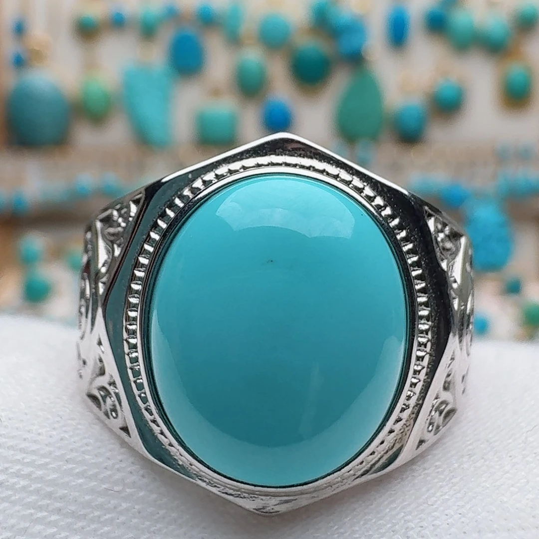 绿松石银S925镶嵌戒指