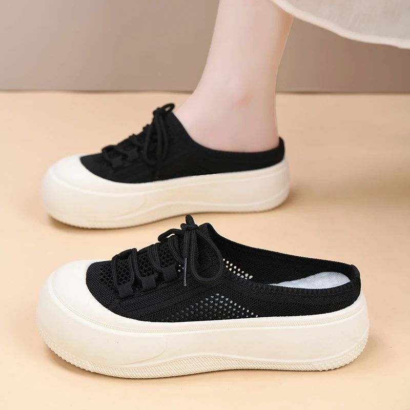 小个子增高松糕底包头拖鞋女网鞋轻薄透气百搭学生鞋外穿通勤女鞋