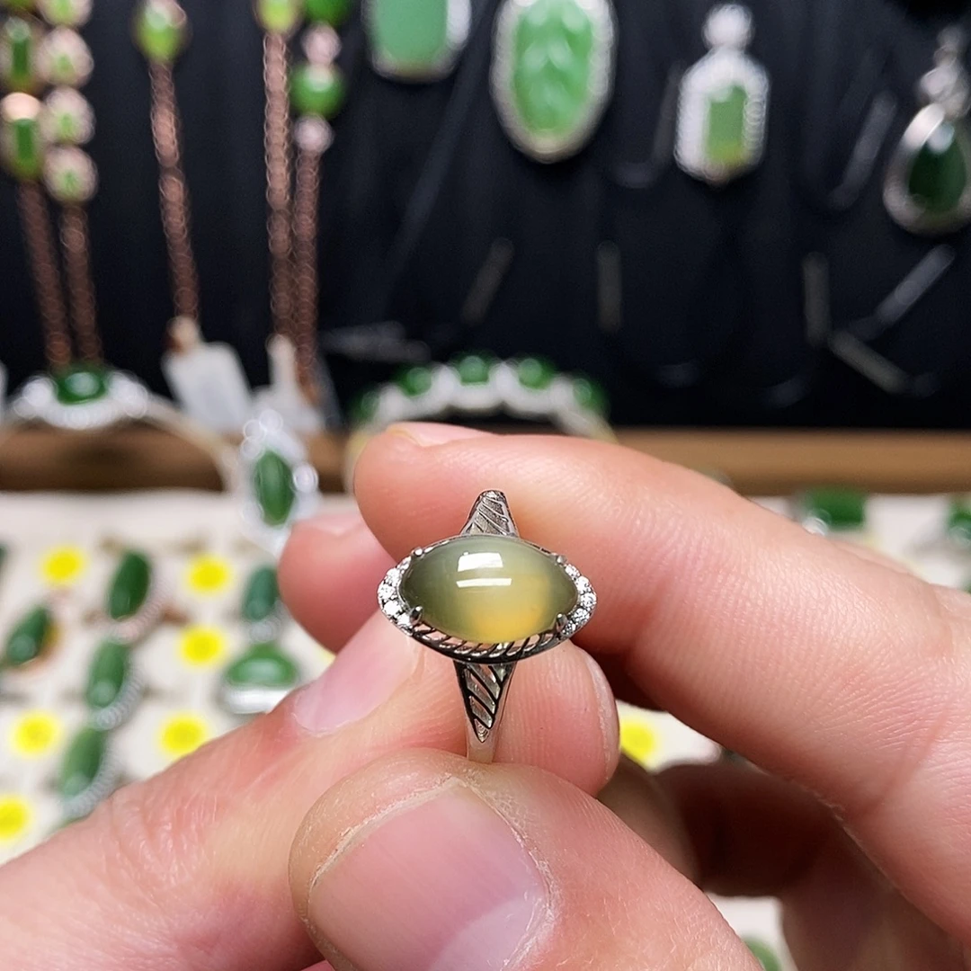 和田玉（碧玉）银S925镶嵌戒指
