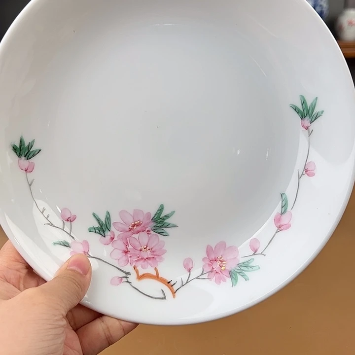 金***L水点桃花八寸窝盘 瑕