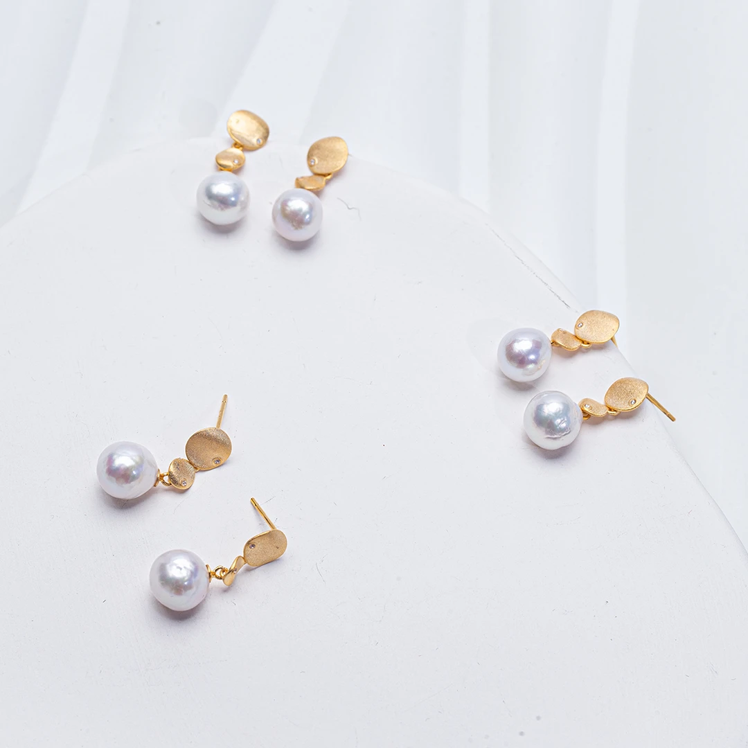 【猫儿眼】磨砂古法工艺天然巴洛克圆珠耳坠（多样性发货发一）