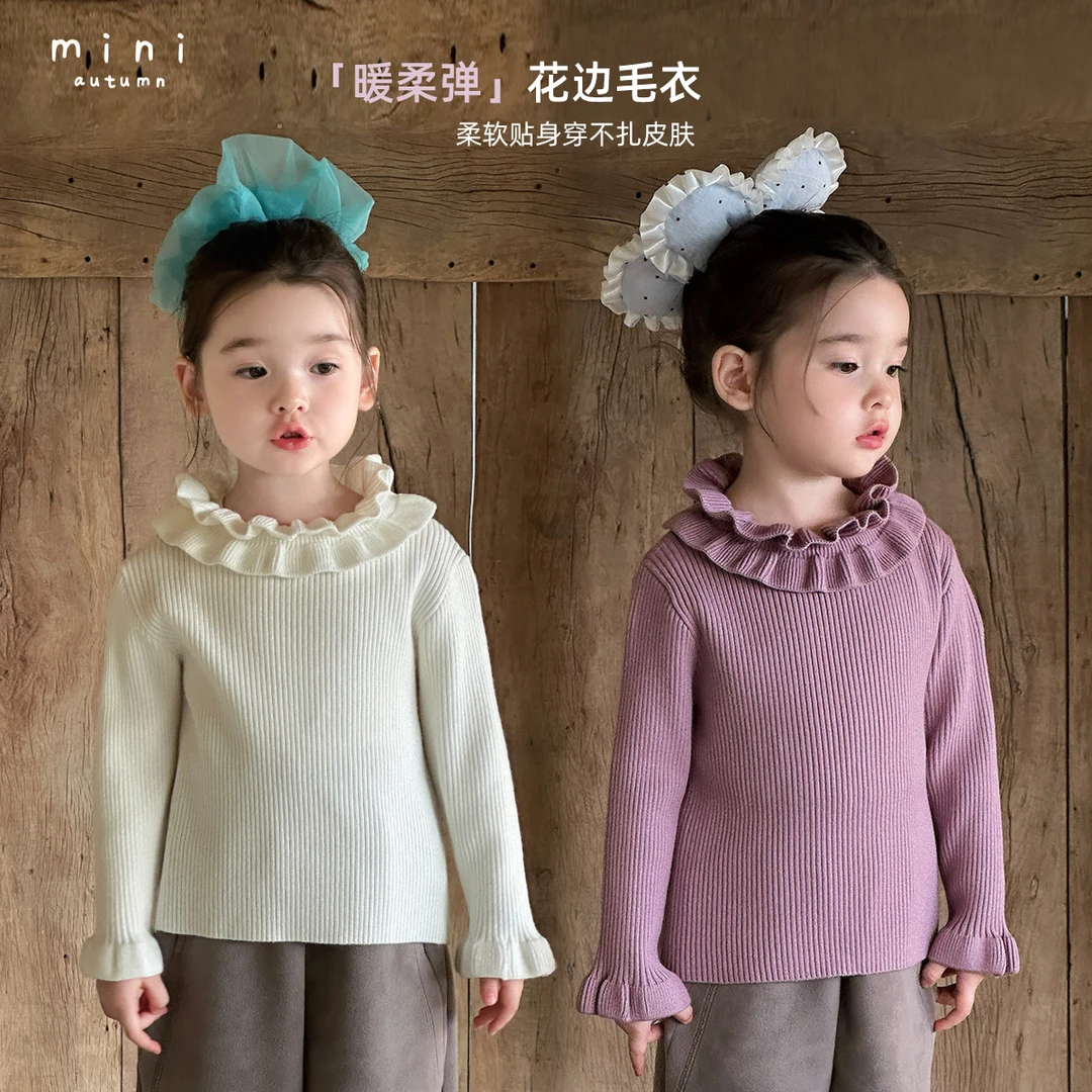 现货「MINI AUTUMN」【韵律织纹】弹女小童冬季荷叶领毛衣BD53143