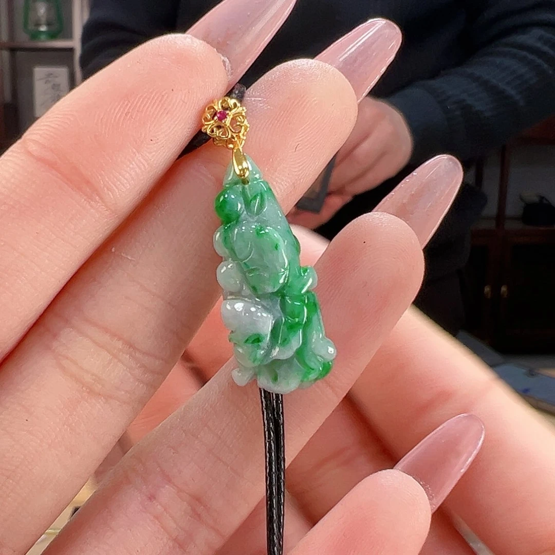 翡翠耳饰银S925镶嵌吊坠56