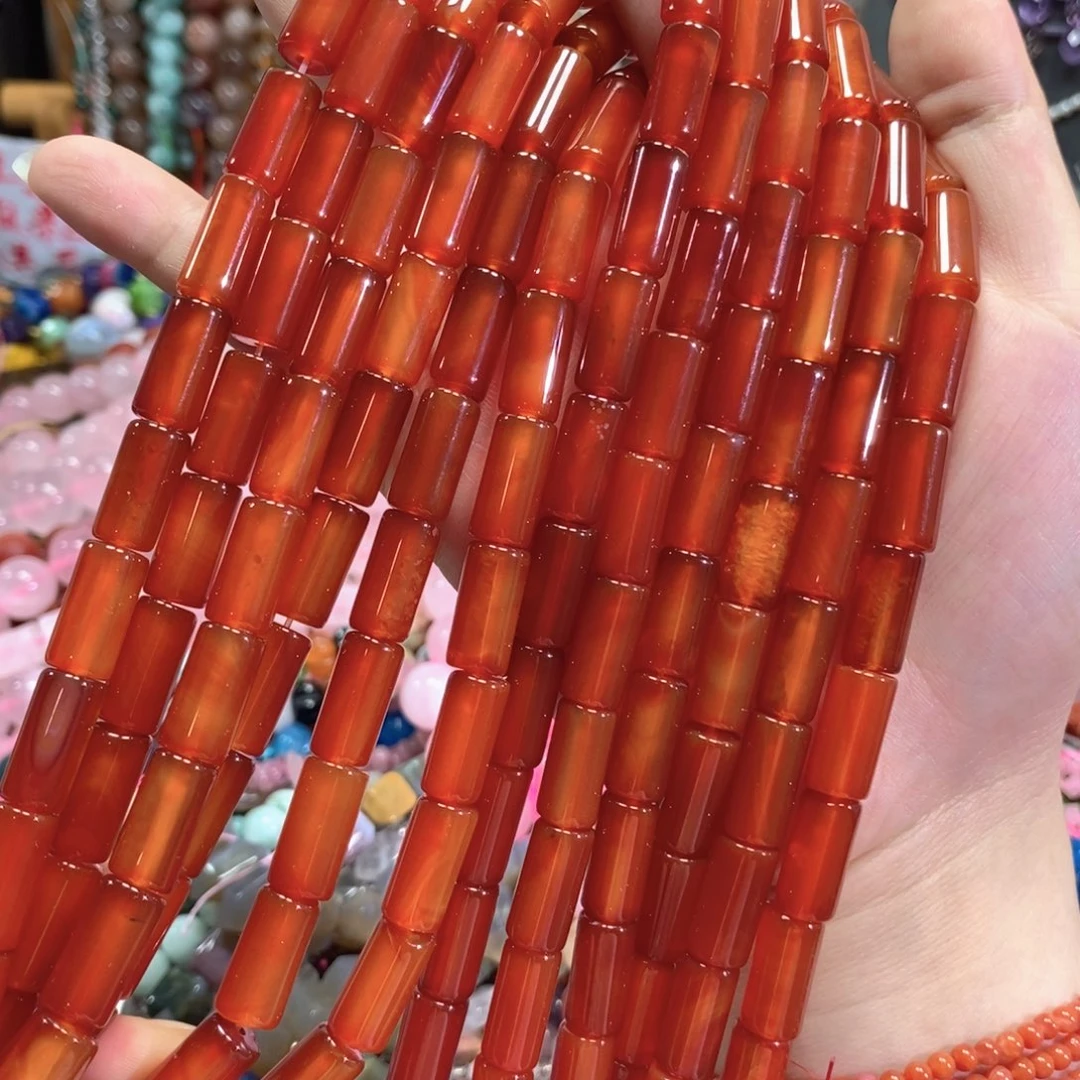 未镶嵌玛瑙/玉髓珠宝半成品红玛瑙管一条卡8*16mm