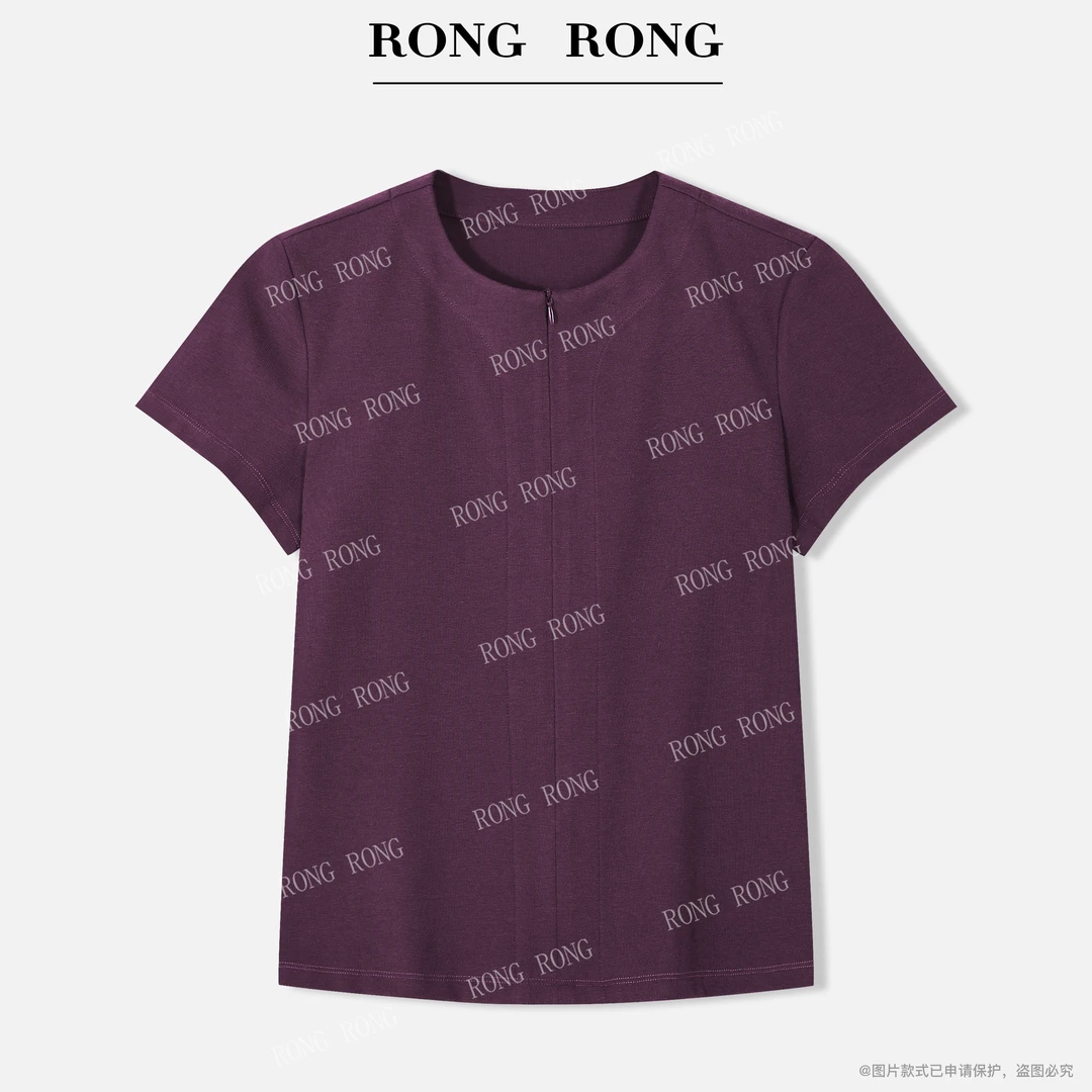 溶溶【浅夏星灰】RONGRONG 莱赛尔棉半拉链垂感显瘦短袖T-Z8969295