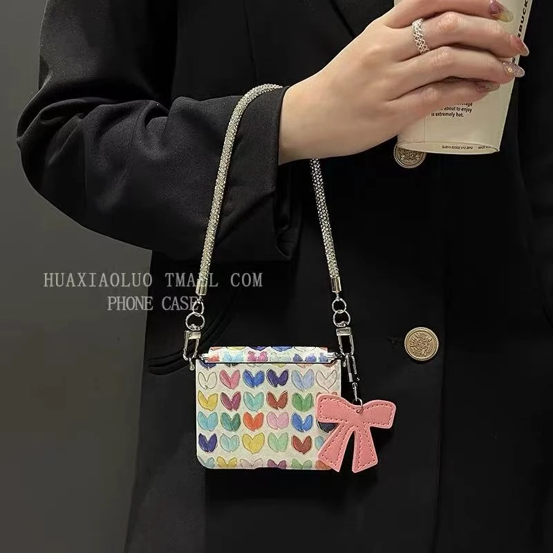 ins烫金彩色爱心适用华为purax折叠手机壳荣耀vflip2女款手提硬壳