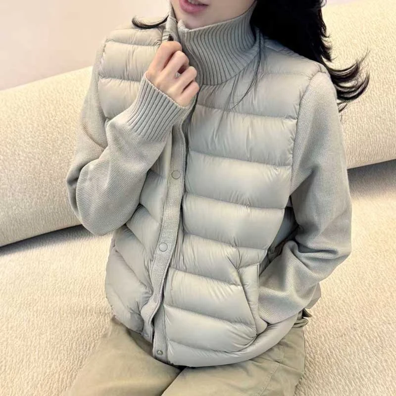 【奶呼呼】针织袖拼接羽绒服女短款2025新款设计感百搭外套1124