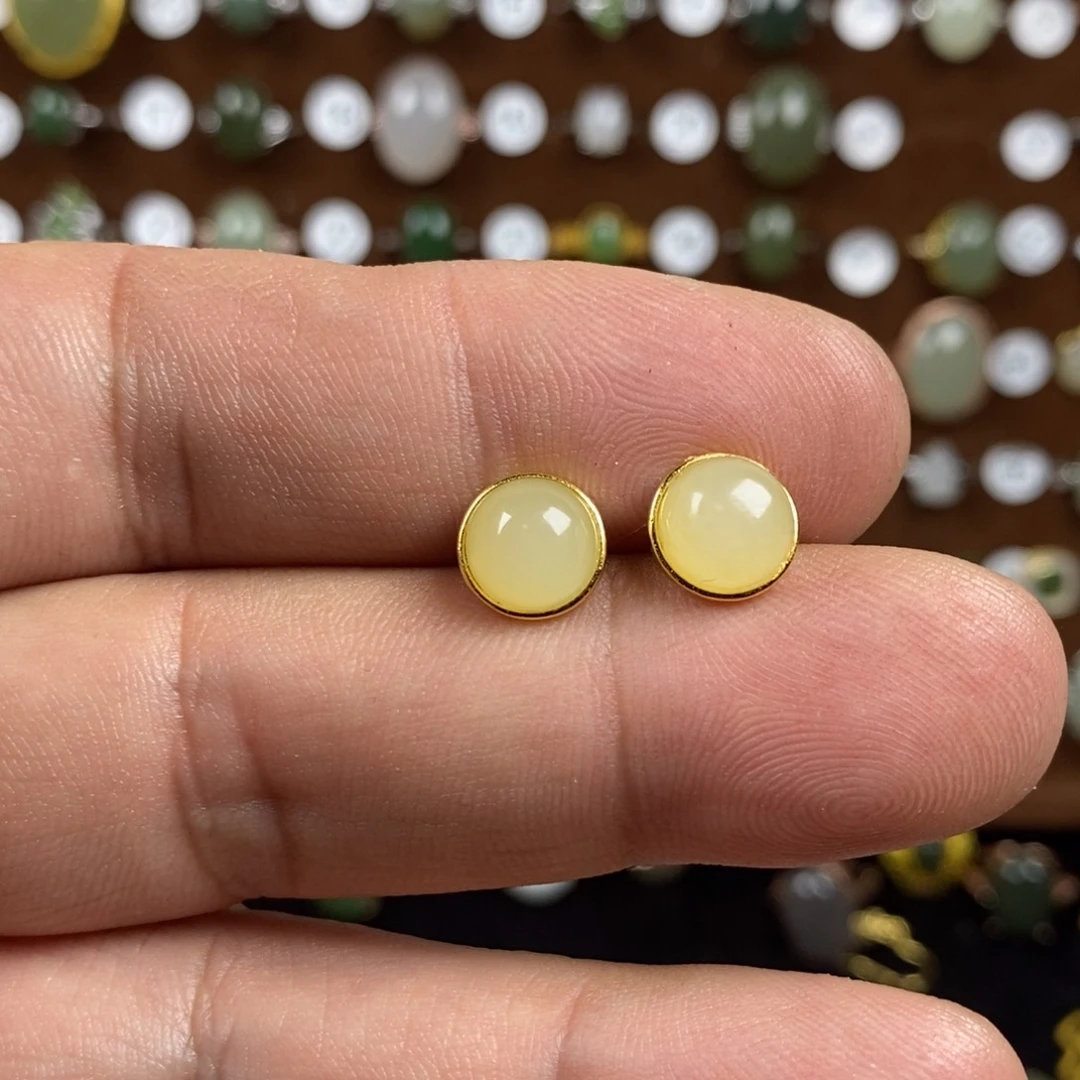 和田玉（青白玉）戒指银S925镀金镶嵌