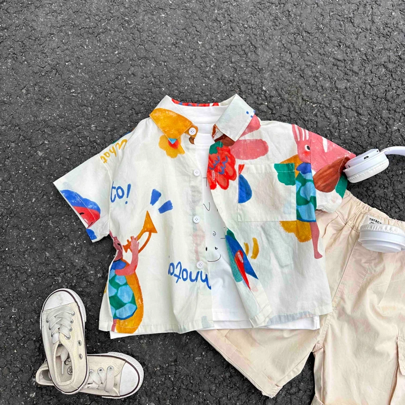 【实体童装品牌】qm&kids 6153夏季男童衬衫韩版潮流休闲棉衬衣